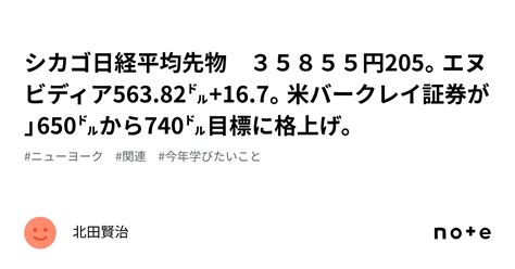 🌸シカゴ日経平均先物 35855円205。エヌビディア56382㌦167。米バークレイ証券が」650㌦から740㌦目標に格上げ。｜北田賢治