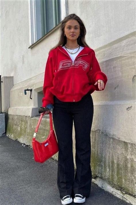 hoodie red hoodie outfit casual chic outfit red outfit