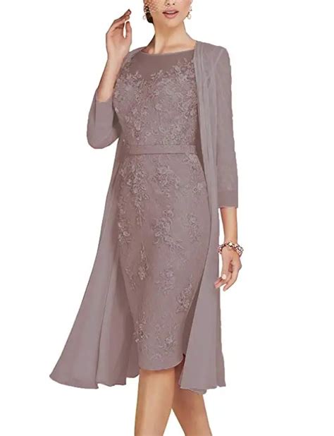 Elegant Lace With Chiffon Tea Length 34 Sleeve Mother Of The Bride