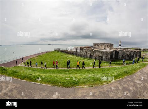 Tourists At The Grounds Of The Southsea Castle In Portsmouth Hampshire