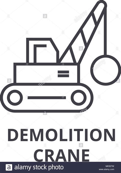 Demolition Crane Vector Line Icon Sign Illustration On Background