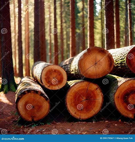 Piles of Wood Log in Forest after Timber Cutting Stock Illustration