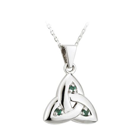 Irish Necklace K White Gold Trinity Knot With Emeralds Pendant With