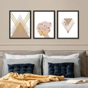 Kit 3 Quadros Claros Para Quarto Nude 24x18cm Moldura Madeira Preta Leroy Merlin