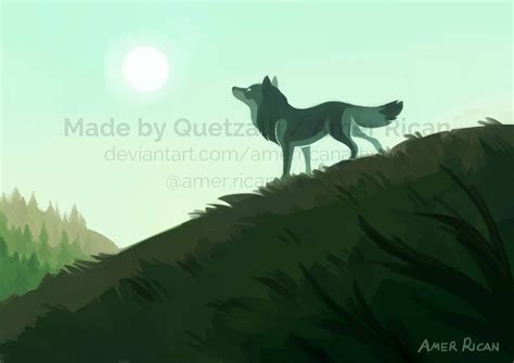 Summer Skies Small Mini Original Art Print Wolf Illustration Landscape