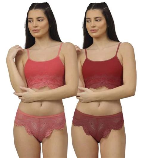 Buy In Curve Women S Pink Maroon Net Bra Panty Set For Lingerie Set Undergarments Nightwear Hot