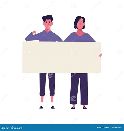 Young Woman And Man With Blank Poster Stock Vector Illustration Of