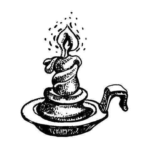 Premium Vector Burning Candle On A Candlestick Hand Drawn Illustration