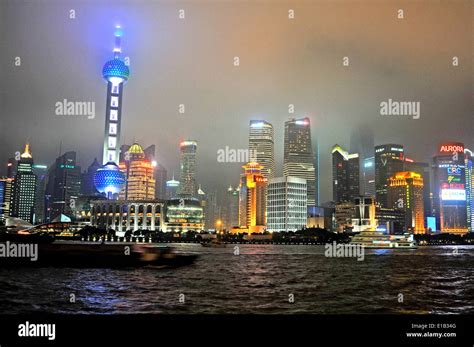 The skyline of Pudong by night Shanghai China Stock Photo - Alamy