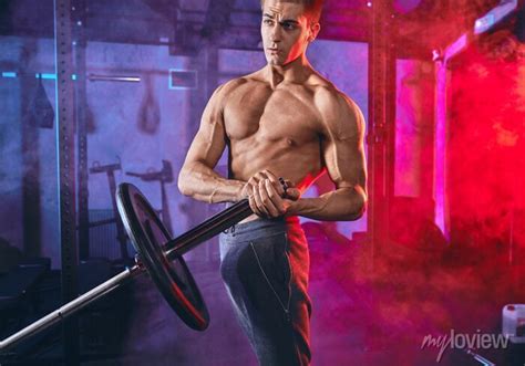 Portarait Of Handsome Ripped Caucasian Bodybuilder Man With Naked