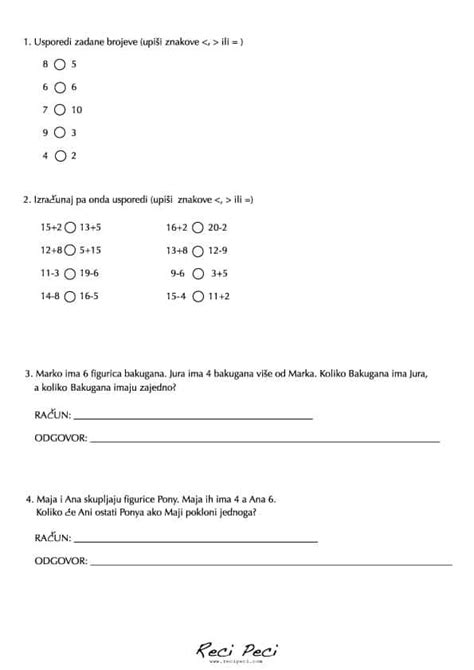 Radni Listići Iz Matematike Za Print • Reci Peci