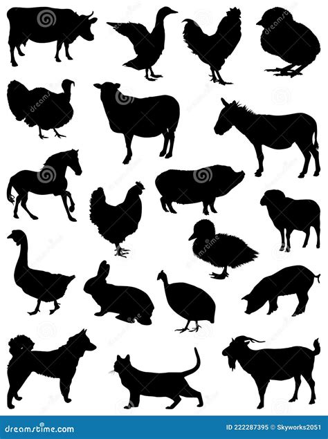 Collection of Farm Animal Silhouettes. Vector Collection Farm Animal ...