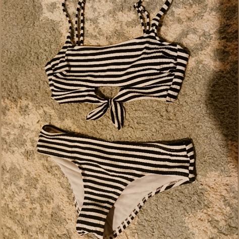 Xhilaration Swim Xhilaration Black And White Striped Bikini Poshmark