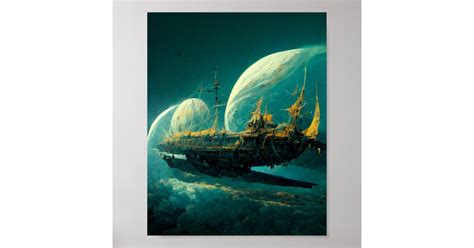 Space Galleon Sci Fi Art Poster Zazzle