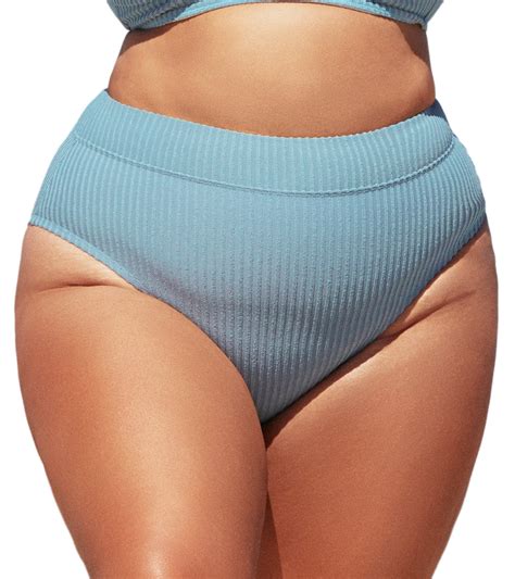 Cupshe Women S Swimsuit Plus Size Bikini Bottom High Waisted Ribbed Texture Modest Widen Band
