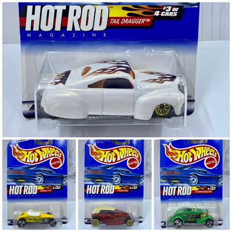 2000 Hot Wheels HOT ROD MAGAZINE Series 4 Car Set W Phaeton Track T Tail Dragger 33 Ford
