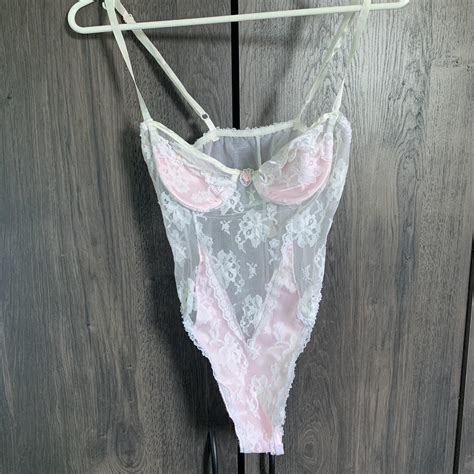 Vintage S Lace White And Pink Teddy Lingerie Depop