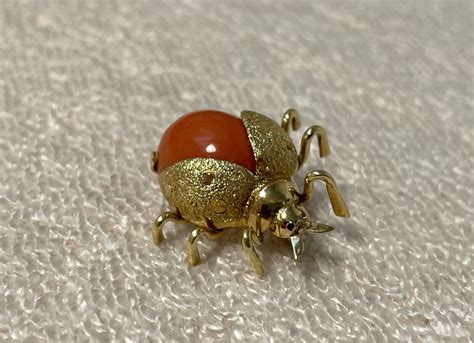 Vintage K Yellow Gold Lady Bug Beetle Brooch Pin Co Gem