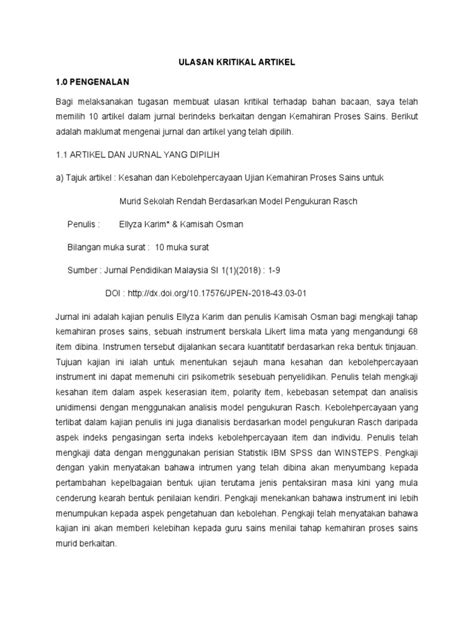 Ulasan Kritikal Artikel Pdf