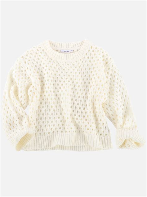 M Dchen Pullover Mit Lochmuster Wei Nosize Weiss