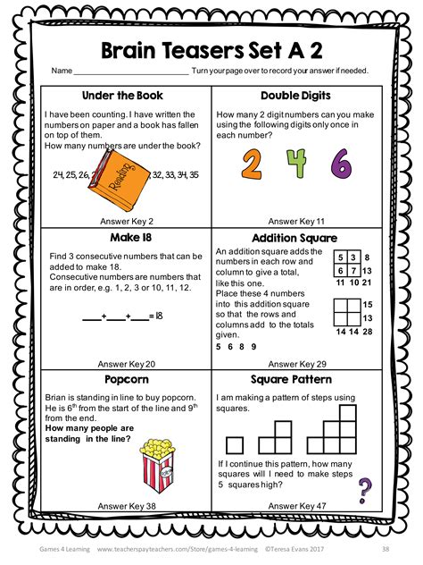 Brain Teasers Worksheets With Answers
