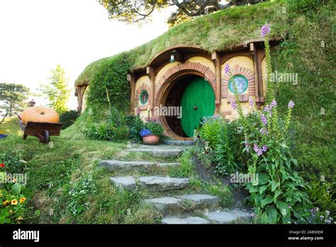hobbit house   shire hobbiton  set  zealand stock photo