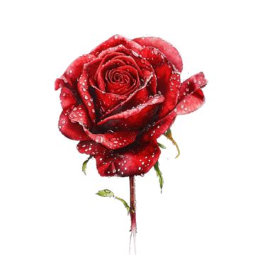 Watercolor Painting Of A Red Rose With Water Drops Watercolor Painting