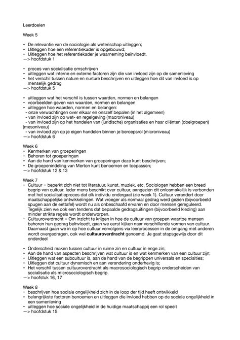 Leerdoelen Sociologie Pdf Leerdoelen Week De Relevantie Van De