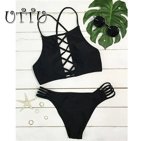 Uttu New High Neck Bikini Women Hollow Out Swimsuit Brazilian Beach Biquini Female String