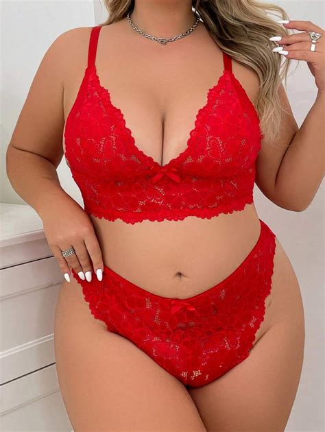 Ensemble De Lingerie Sexy En Dentelle Pour Femmes Grande Taille Avec