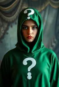 green costume question marks face swap