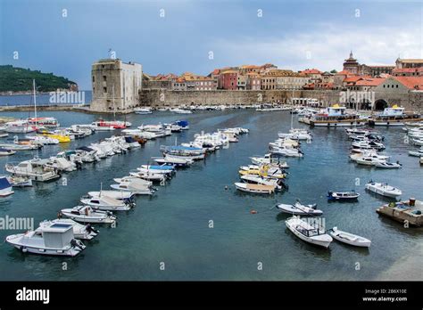 old town of Dubrovnik, harbor, city walls, Croatia UNESCO Stock Photo ...