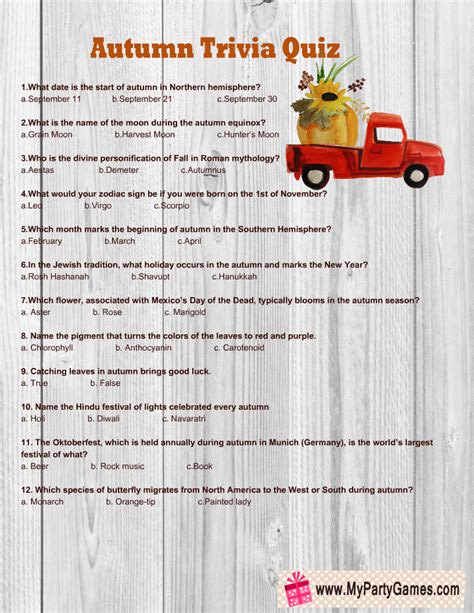 Free Printable Autumn Trivia Quiz With Answer Key