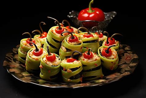 Premium AI Image Bitesized Halloween Mummy Hot Peppers Paired With Black And Red Spiders In