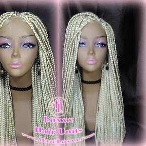 Box Braid Wig Blonde 613 Platinum Lace Baby Hair Unit Small Medium Straight Glueless Braid Lace