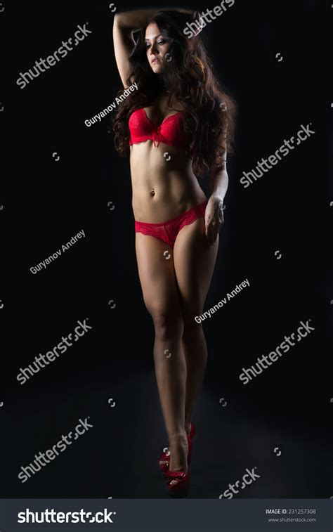 Sensual Brunette Posing Erotic Red Lingerie Stock Photo 231257308 Shutterstock