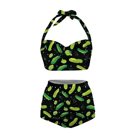 Jndtueit Women Cartoon Green Pickles Bikini Set Sexy Brazilian Beach Swimsuits Summer Two Piece