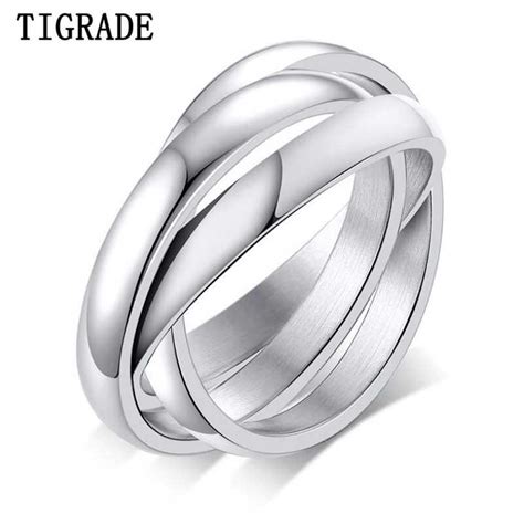 Tigrade Multi Layer Asymmetrical Cluster Ring Polished Titanium Steel