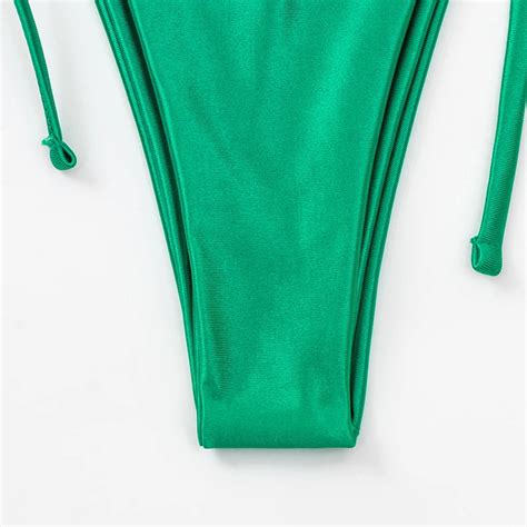 Custom New Sexy Solid Silk String Bandage Micro Two Piece Bikini Triangle Glitter Swimsuit Women