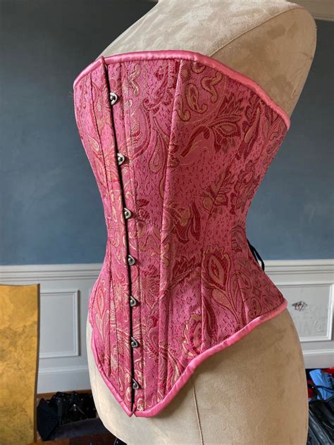 Historical Pattern Edwardian Overbust Corset From Pink Brocade Steelb Corsettery Authentic