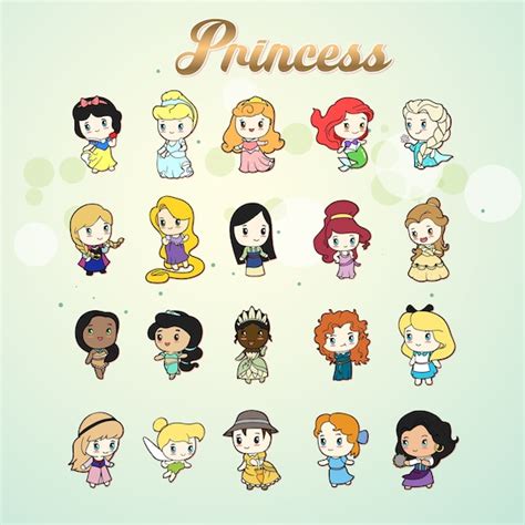 Princess Full Set Digital Clipart Disney Princesses Little Etsy