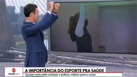 César Tralli faz exercício ao vivo em jornal da Globo assista MH