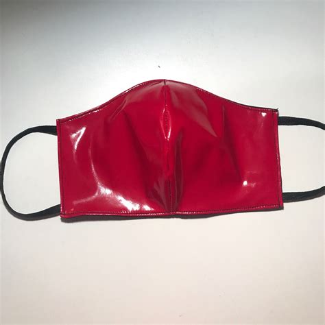 Cyber Goth Face Mask Blood Red Pvc Shiny Latex Sexy Womens Wet Look