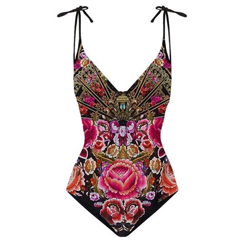 Vintage V Neck Print One Piece Swimsuit Sexy Bikini Swimwear For Girls Sun Protection Print