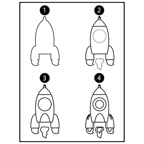 Cómo dibujar paso a paso el vector del cohete espacial Vector Premium