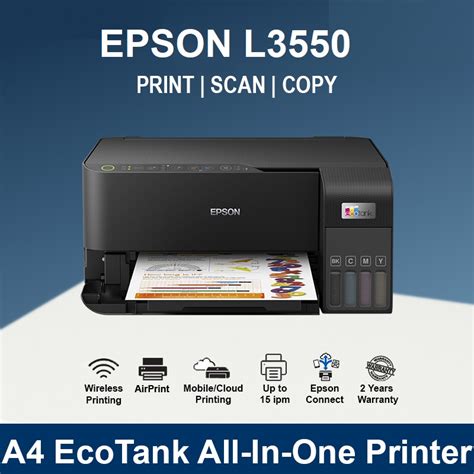 Epson Ecotank L3550 Wireless All In One Ink Tank A4 Printer Print Scan Copy Wifi L3250 L3210