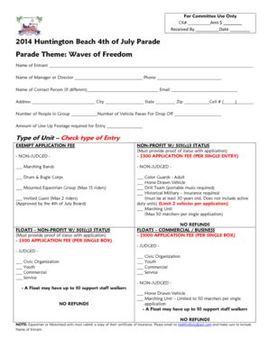 Fillable Online Hb Thofjuly Parade Application Huntington Beach