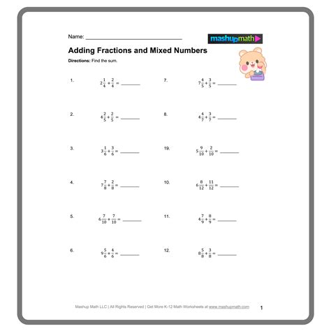 Adding Fractions With Like Denominators Worksheets