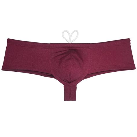 Botmois Men S Solid Nylon Brazilian Bikini Boxers Thong Swimwear Drawstring Swimsuit Shiny