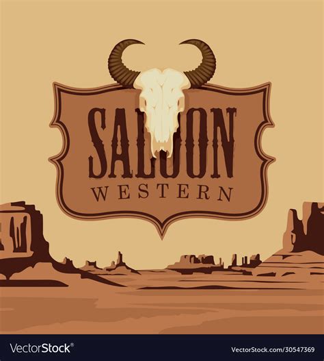 Banner For Western Saloon With A Skull Bull Vector Image